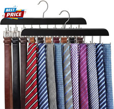 2 Pack Tie Rack and Belt Hanger 40 Hooks 360 Swivel Foldable Wooden Closet Rod O