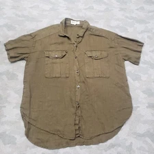 Alex Mill Top Womens Small Green Linen Short Sleeve Button-Up