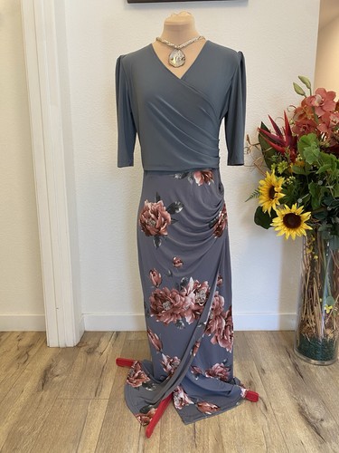 Elegant Gray Floral Wrap Dress