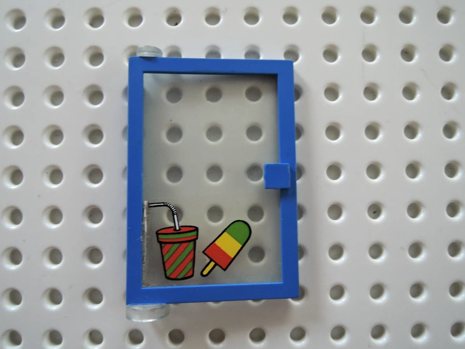 Lego 1 x Tür 73436c01pb04 links 1x4x5 blau Glas tr. klar Sticker Drink Eis 6683 - Bild 1 von 1