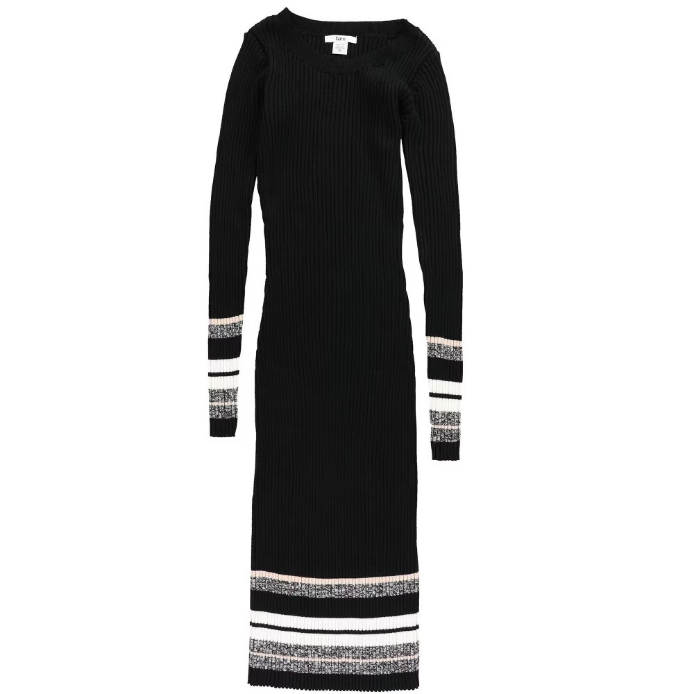 bar iii dress black Womens Ribbed-Knit Midi Sweater Medium Size:32X30