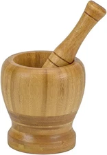 Mortar and Pestle 100% Natural Bamboo Spice Grinder Decorative 4 inch Wooden ...