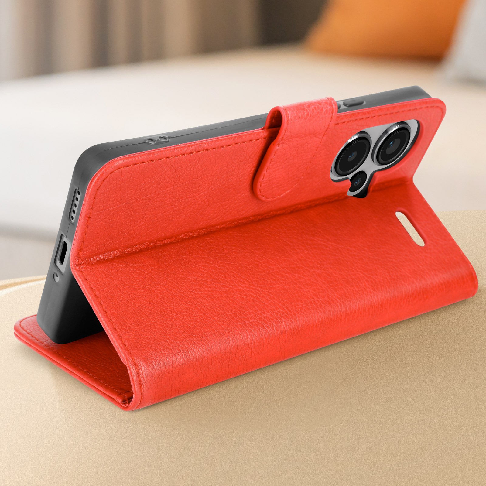 Protection Redmi Note 13 Pro Plus Clapet Portefeuille Support Rouge - 3