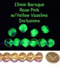5 Pcs - 13mm Baroque Czech Cubes PINK  Yellow VASELINE/URANIUM GLASS BEADS