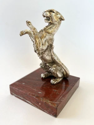 Félin bronze argenté sur marbre XIXe Maison ODIOT à Paris sculpture animalière - Photo 1/4