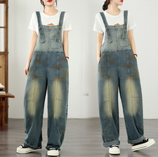 New Women Baggy Adjustable Strap Denim Bib Overalls Casual Loose Fit Jumpsuits