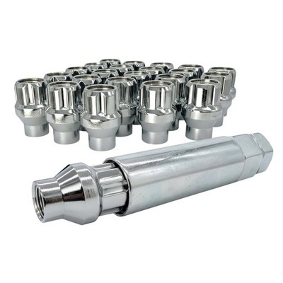 20 Chrome 9/16 Extra Thread Open End Wheel Lock Nuts with 6 Spline Key