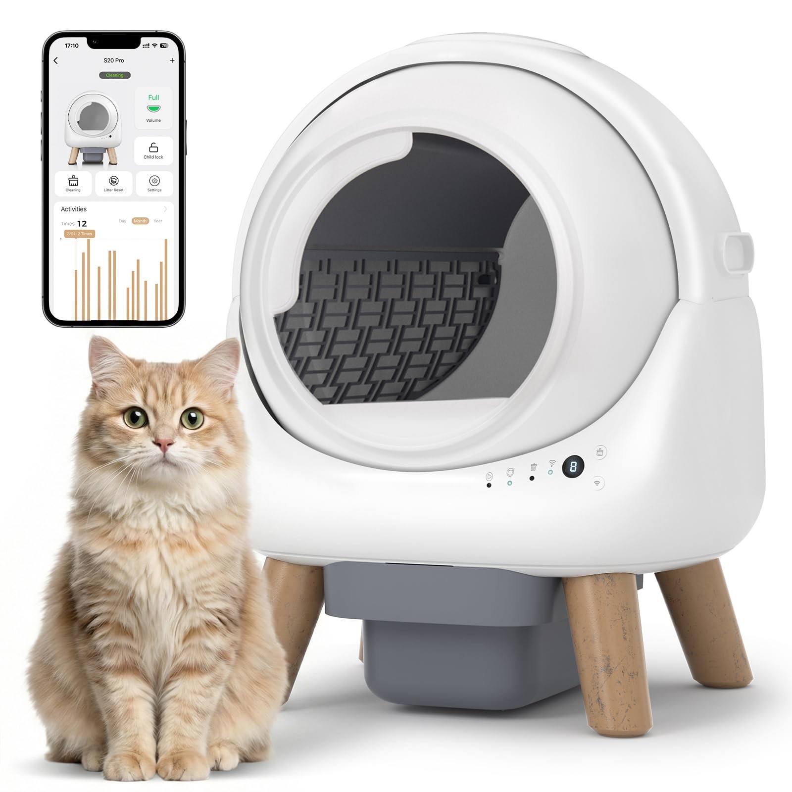 SelfCleaning Cat Litter Box, Automatic for Multiple Cats wit