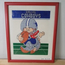 VINTAGE Handmade Dallas Cowboys Player Needle Point Framed 1998