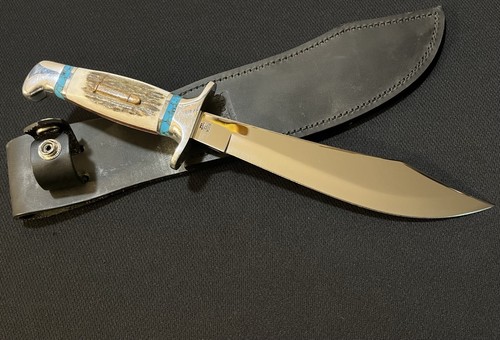 Buck CUSTOM Scimitar Knife -Elkhorn Turquoise -Stag Rifle Bullet 2002 -b -s