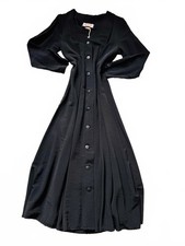 Vintage 90s Black Long Sleeve Button Down Midi Maxi Dress