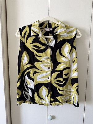 Vintage Hawaiian Reserve Collection Sleeveless Floral Black Chartreuse Tropical 