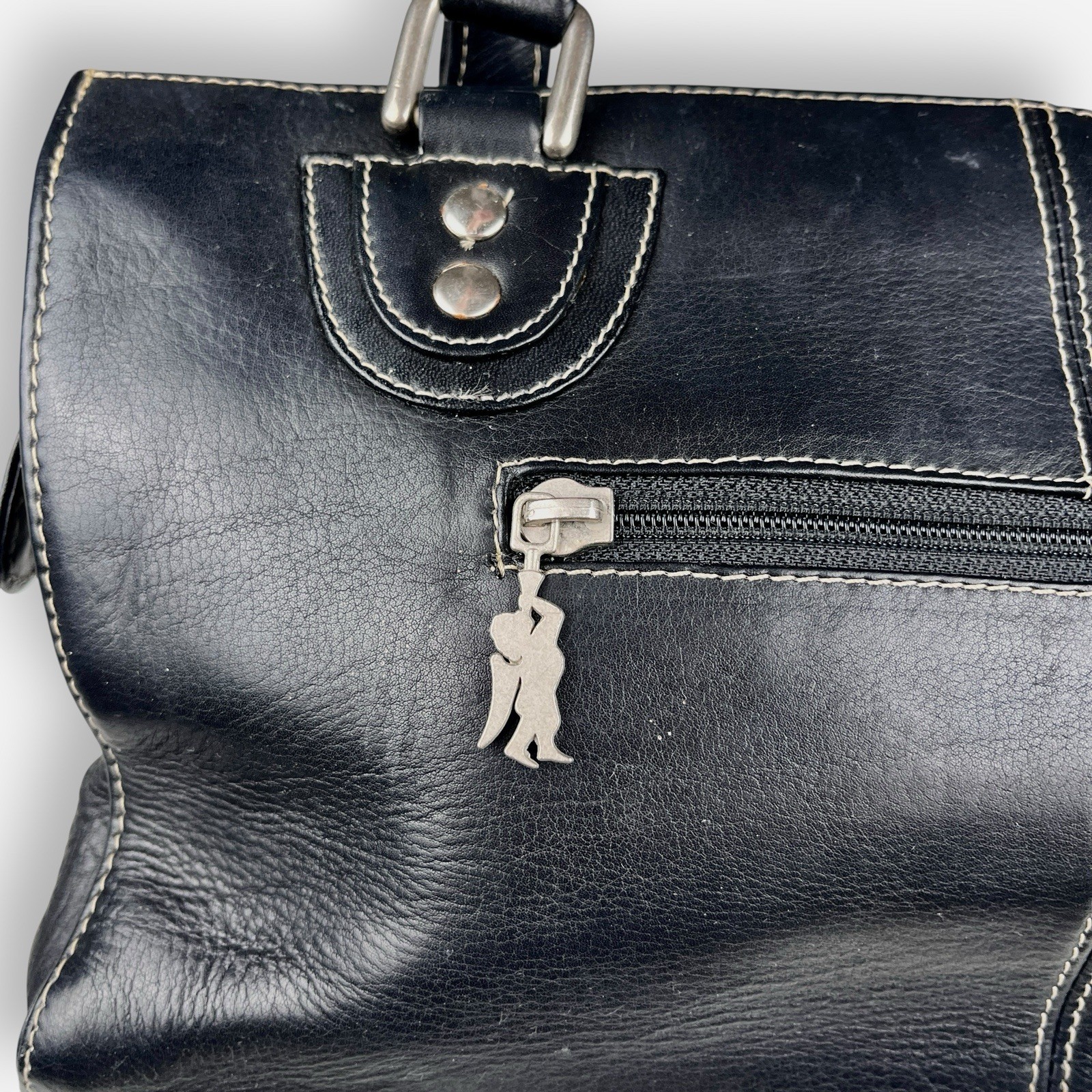 Vintage American Angel Black Leather Shoulder Bag 9107 Purse