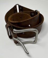 OldNavy Brown Leather Belt 3 Section Big Thick Buckle Hipster Vintage Y2K