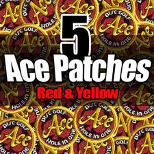 NEW (X5) Disc Golf Embroidered ACE PATCH Attach 2 bag - Red & Yellow Version