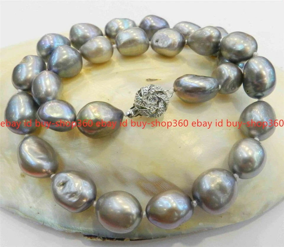 Real Huge 9-10mm South Sea Gray Natural Baroque Freshwater Pearl Necklace 18'' - Image 3 of 4