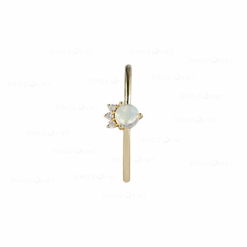 14K Gold Natural Diamond Opal Gemstone Elegant Band Ring-Jewelzofny - Picture 6 of 13