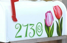 Mailbox Magnet Partial Cover Tulips with Address Numbers for White Mailbox