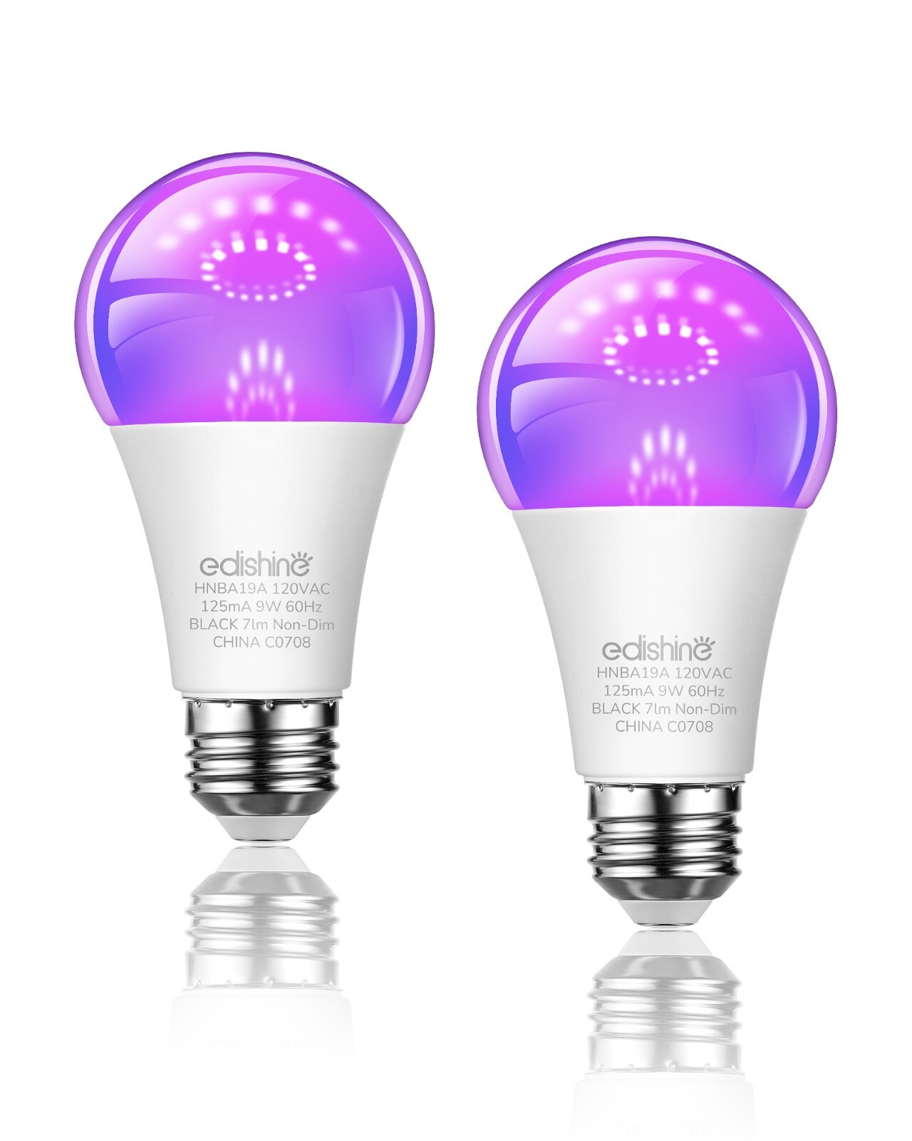EDISHINE 2 Pack UV Blacklight Bulbs for Christmas Parties LED Black Light