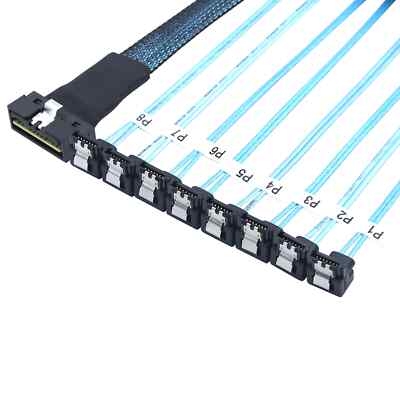 PCIE SAS 4.0 LP Low profile SFF-8654 8i 74P to 8X SATA 7P 90 degree Server Cable