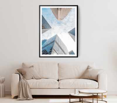 City Print, Building Wall Art, Cloudy Sky Framed Nature Wall Art, City