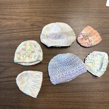 6 Lot Bundle Hand-knitted Baby Hats For Newborn As They Grown New