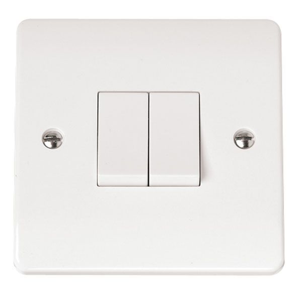 2 Gang 2 Way Light Switch - White Plastic Plate Switch - Click Mode CMA012