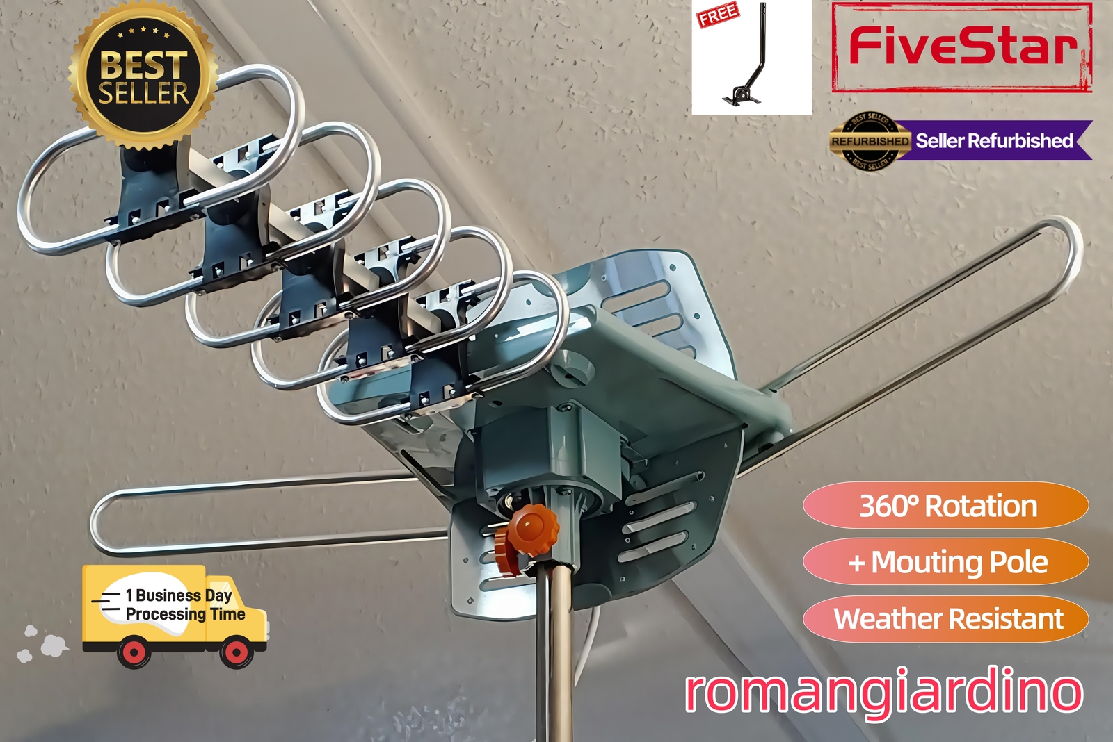 Hot Deal Outdoor TV Antenna Pole Motorized Amplified HDTV 1080P 4K 360° Rotation