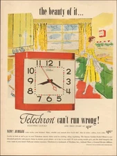 1950's Vintage ad for Telechron clocks`ART Kitchen retro Price Red     051120