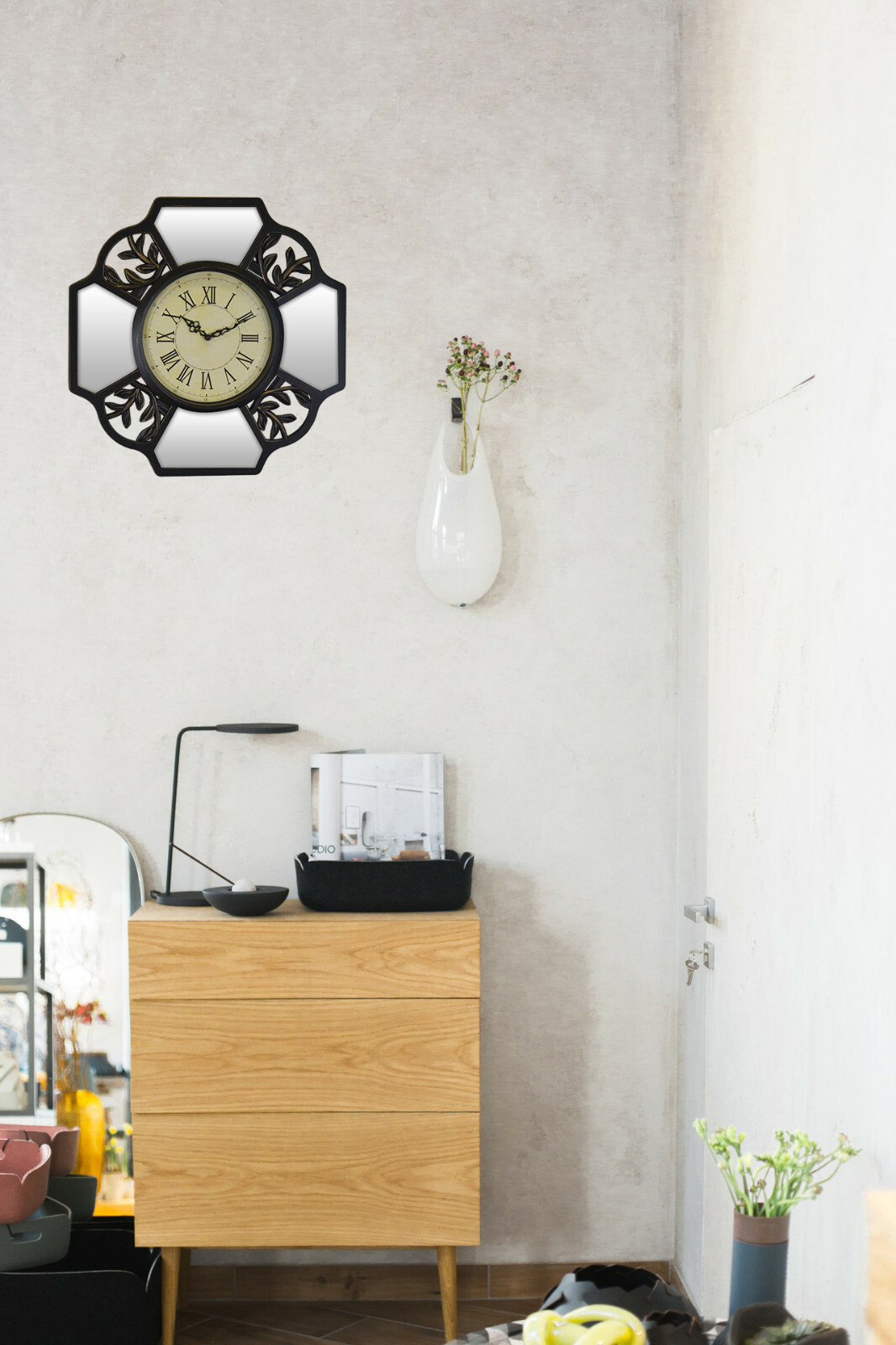 Mirror Wall Clock with Roman Numerals