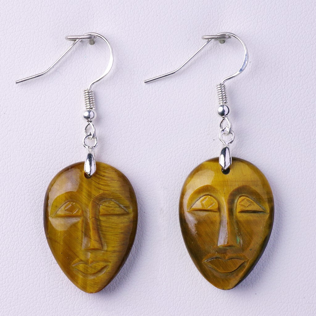 Boucles d'oreilles oeil-de-tigre 42,20 ct pour femme, bijoux fins A24-296