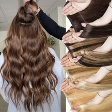 Thick Invisible Wire Clip In Remy Human Hair Extensions Headband One Piece Ring