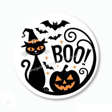 Boo Black Cat Bats Halloween Favors Scrapbook Stickers Envelope Seals