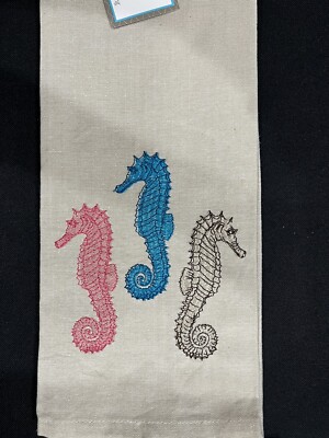 Wellspring Embroidered Sea Horse Kitchen Dish Towel 100% Cotton x-large beach 