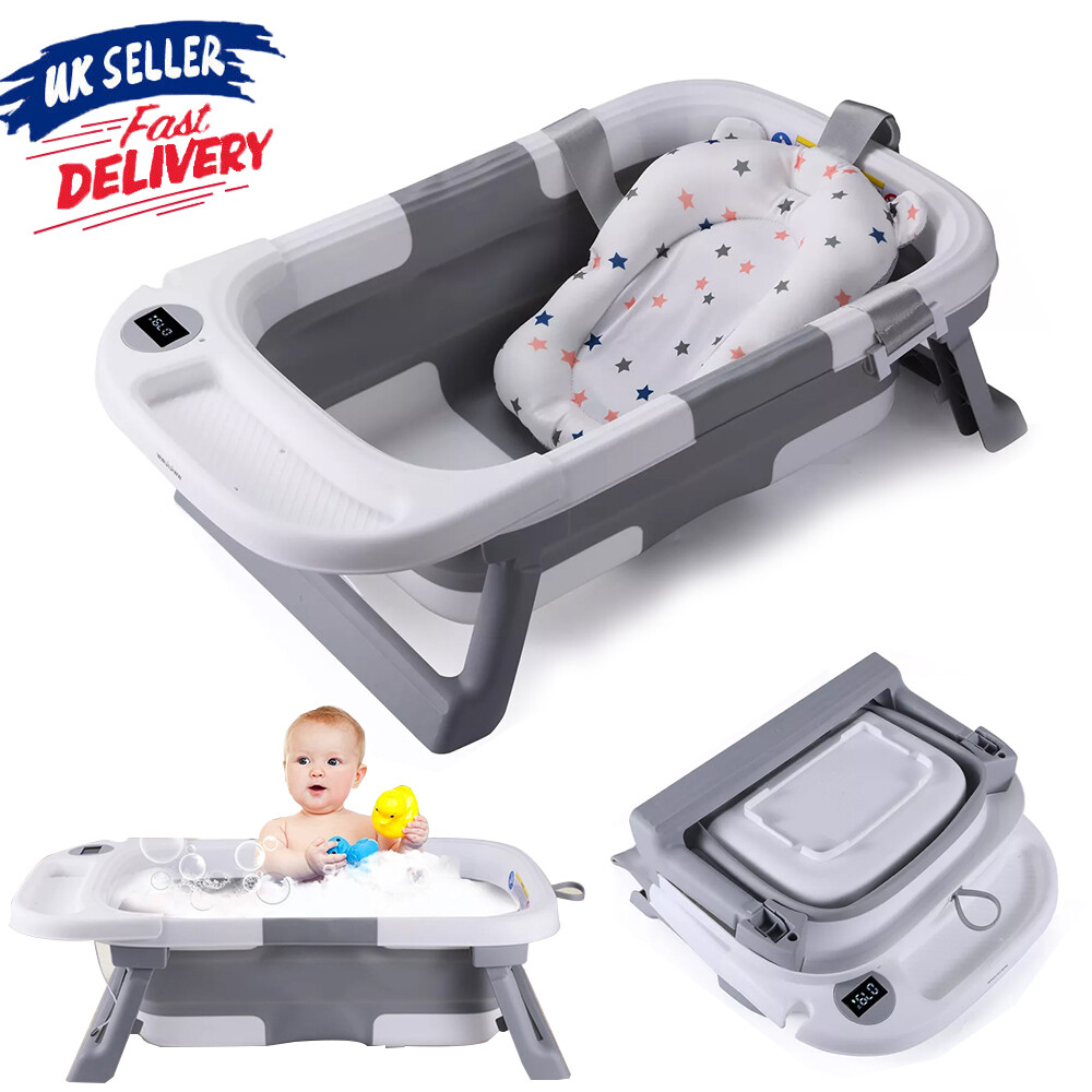 Foldable Baby Bath Tub Ergonomic with Temperature Cushion Bath