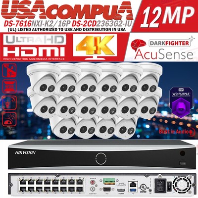 Hikvision 4K 16CH 8MP AcuSense Security Camera System W/6MP DS-2CD2363G2-IU Lot
