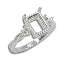 Sterling Emerald Cut Accent Twist Milgrain Pre-notched Ring Mounting Size 4-11