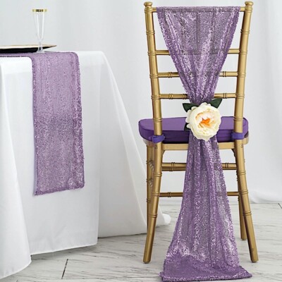 Extra Wide LAVENDER Premium Sequined Chair Sashes Wedding Events Decorations