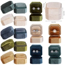 Vintage Velvet Single/Double Ring Box Wedding Ceremony Jewelry Display Organizer