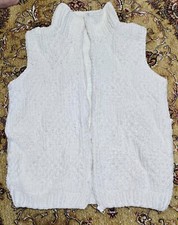 Weiße Strickweste Unisex - ärmellos, warm u...