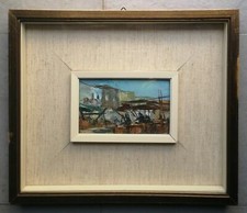 Quadro Macchiaioli Ottocento "Mercato Peschici" olio su tavola 