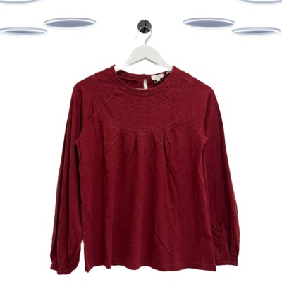 Ex Fat Face Damen Langarm Baumwollbluse in Rot