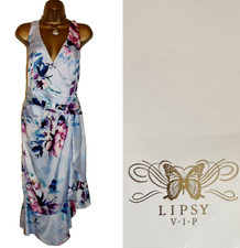 Lipsy VIP Light Blue Floral Midi Dress 14 Satin Party Evening Wedding Summer
