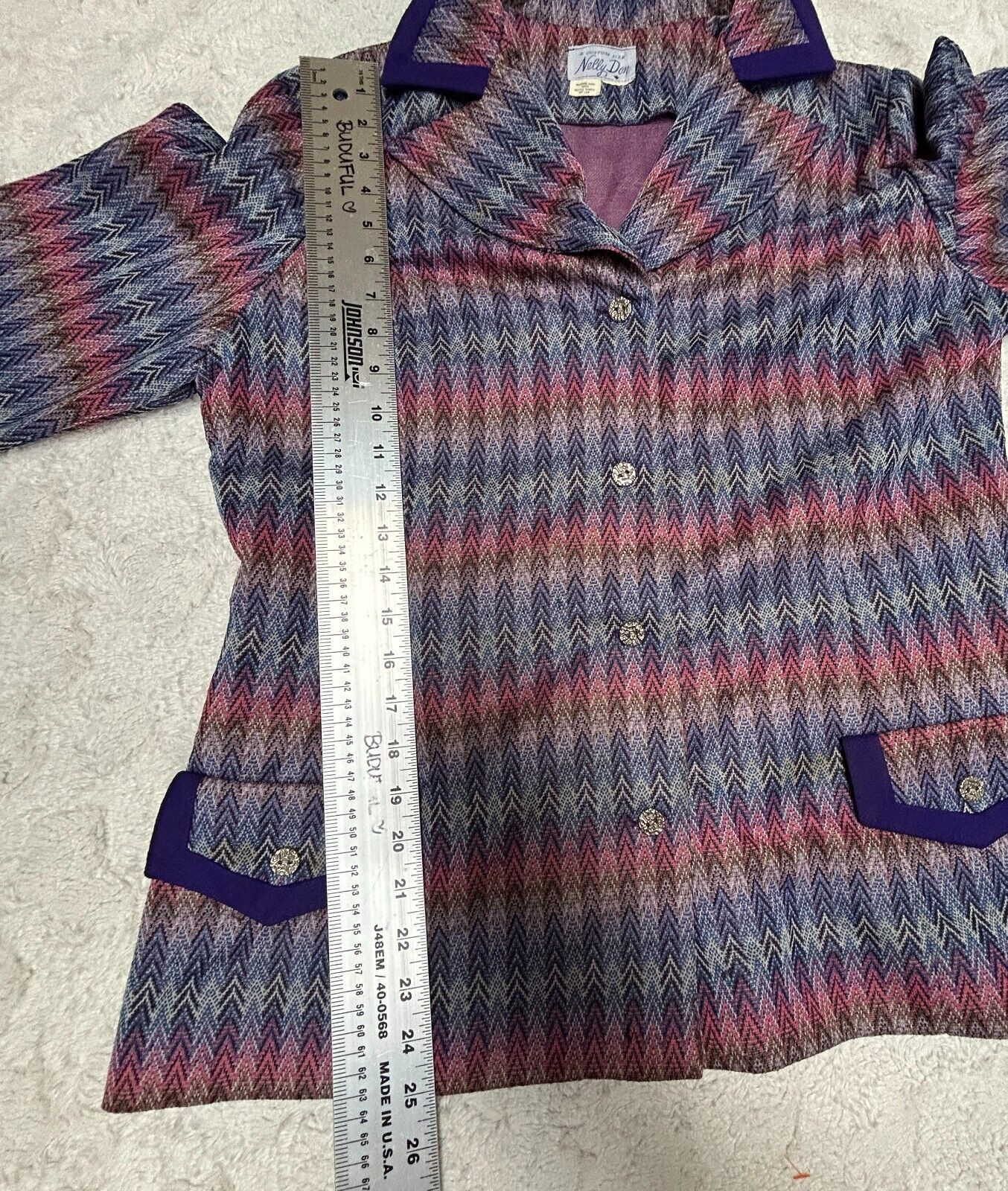 Vintage 40's Custom Size Nelly Don Multicolor Chevron Single Breasted Blazer