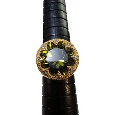 Beautiful 925 Sterling goldplated Ring Sz 7" w peridot green stone  clear- S29