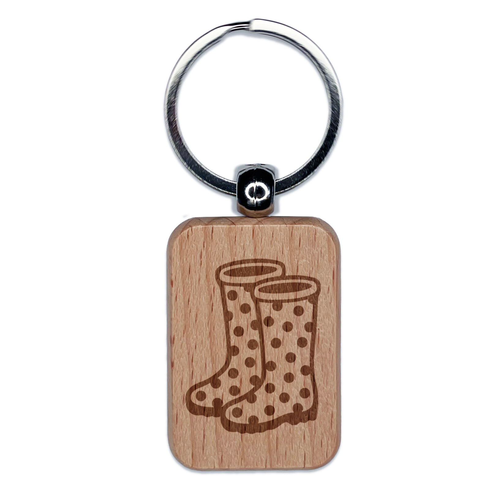 Polka Dot Rain Boots Engraved Wooden Rectangle Keychain Charm  