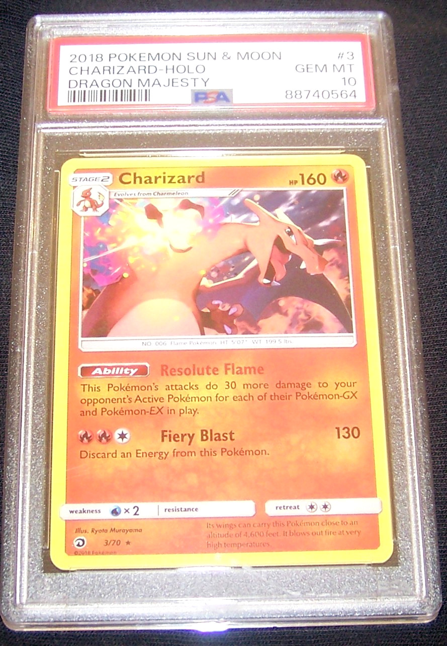 2018 POKEMON SUN & MOON DRAGON MAJESTY #3 CHARIZARD-HOLO PSA 10, GEM MINT