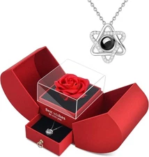 Set Rosa Roja Preservada Con Collar De Corazón Regalos Para Mujer La Novia