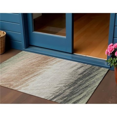 3x5 ft. Fern Green Ivory & Copper Striped Washable Transitional Indoor & Outd...