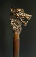 Victorian Antique Wolf Head Handle Wooden Walking Stick Cane Vintage Men's Gift